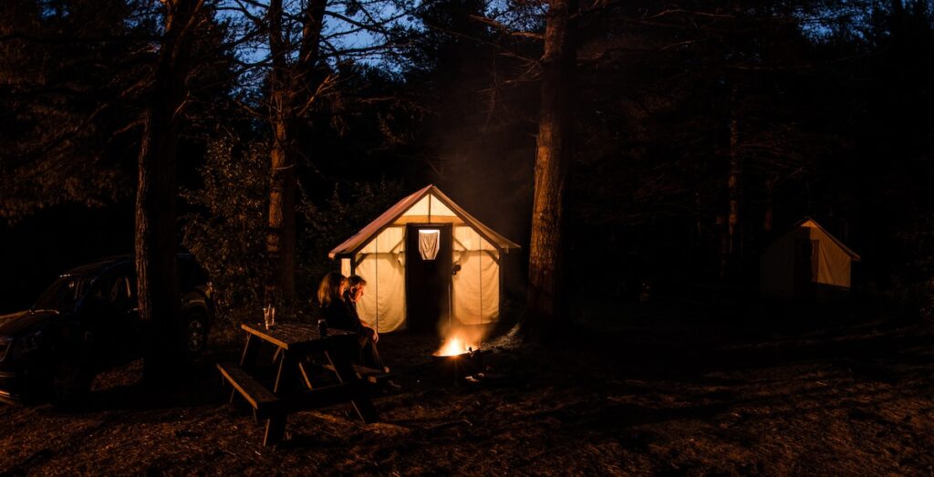 Cabin Tents at night