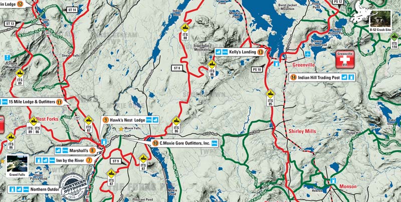 Maine Snowmobile Trail Map: The Forks to Greenville