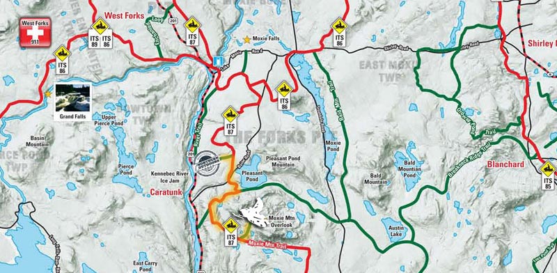 Snowmobile Trail Map to Moxie Mountain, Caratunk Maine