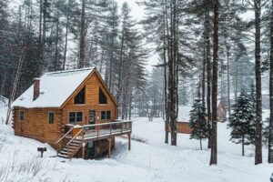 Northwoods cabin winter snow